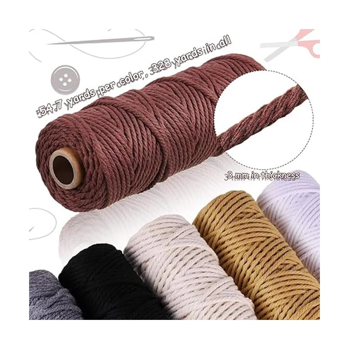 Juego de 6 rollos de 6 colores cuerda de macramé_2