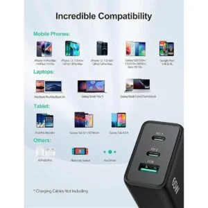 Cargador USB C TECKNET de 65 W PD 3.0 GaN cargador tipo C_6