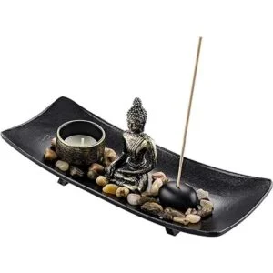 Jovivi Zen Garden Juego de estatua de Buda con portavelas_3