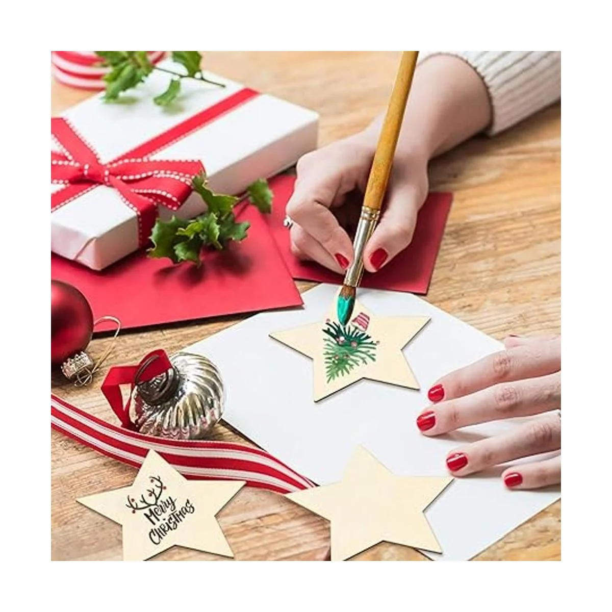 100 piezas de 3.0 in sin terminar estrella de madera_3