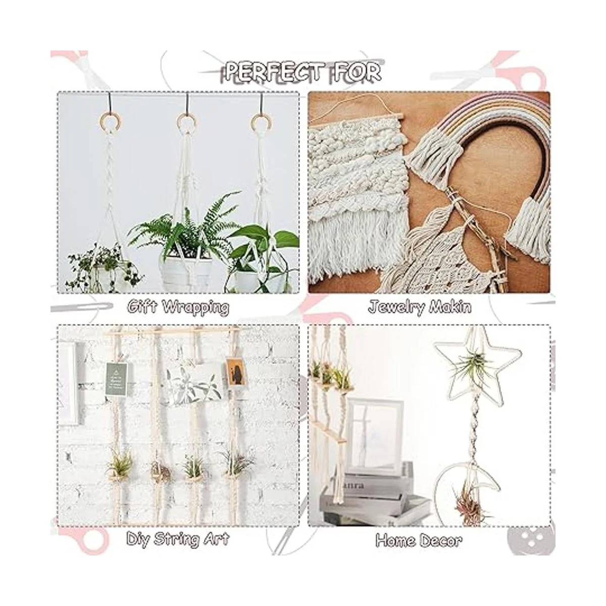 Juego de 6 rollos de 6 colores cuerda de macramé_6