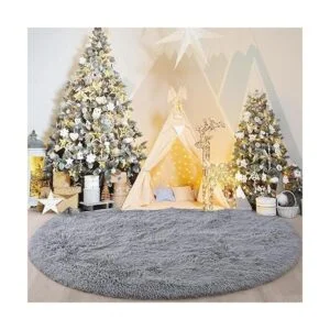 FlyDOIT Alfombra redonda gris para dormitorio alfombras_2