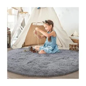 FlyDOIT Alfombra redonda gris para dormitorio alfombras_6