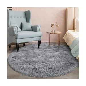 FlyDOIT Alfombra redonda gris para dormitorio alfombras_7