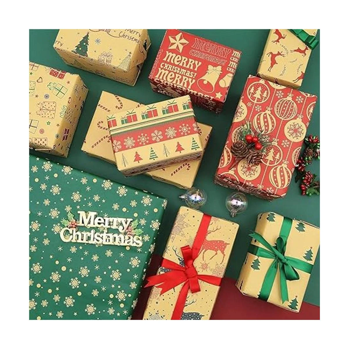 Papel de regalo de Navidad 20 hojas de papel de regalo_5