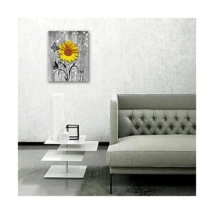 Arte de pared de mariposa de girasol en la pared de madera_5