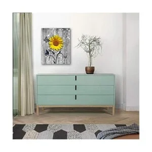 Arte de pared de mariposa de girasol en la pared de madera_2