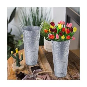 ZOOFOX Juego de 4 jarrones de metal galvanizado cubo_4