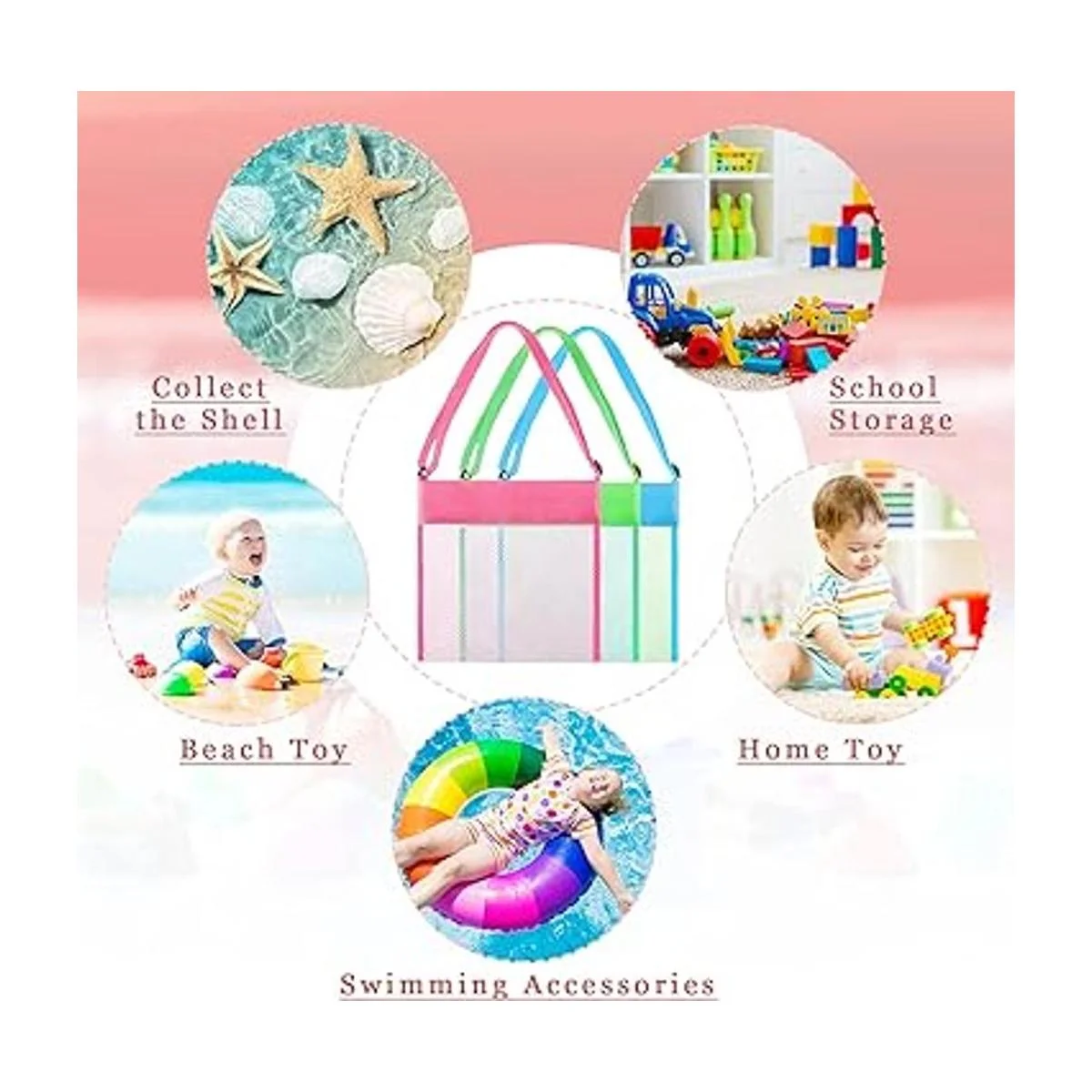 Paquete de 15 bolsas de malla para playa para niños_5