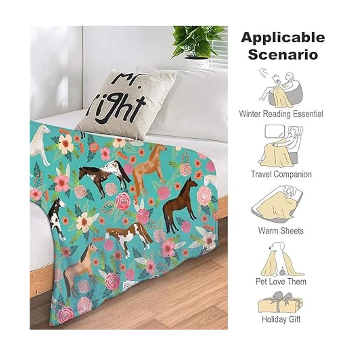 Manta con estampado de caballos manta con patrón de_5