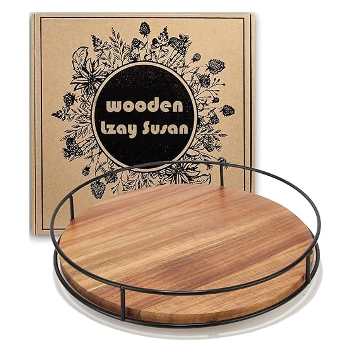 Tocadiscos de madera de acacia Lazy Susan de 12.5_1