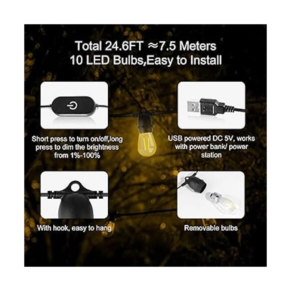 BRIMAX Cadena de luces para exteriores de 24.6 pies_2