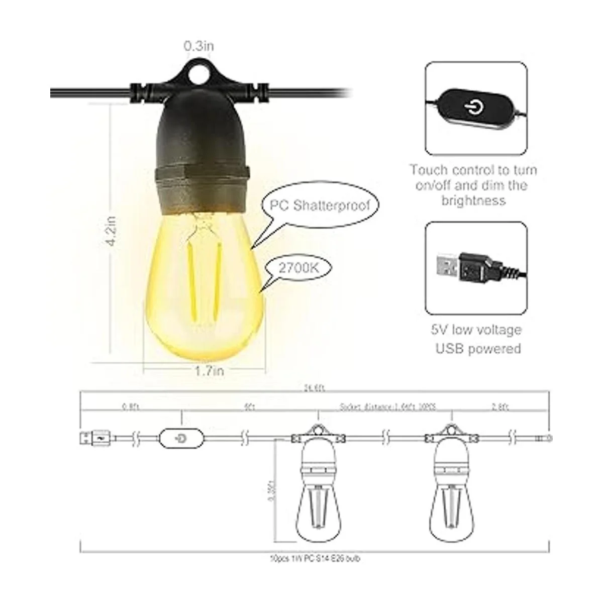 BRIMAX Cadena de luces para exteriores de 24.6 pies_4