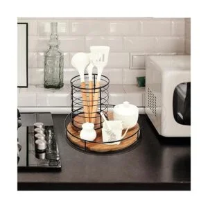 Tocadiscos de madera de acacia Lazy Susan de 12.5_5