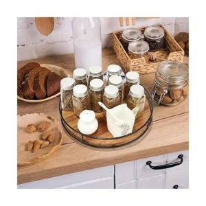 Tocadiscos de madera de acacia Lazy Susan de 12.5_6