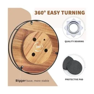 Tocadiscos de madera de acacia Lazy Susan de 12.5_4