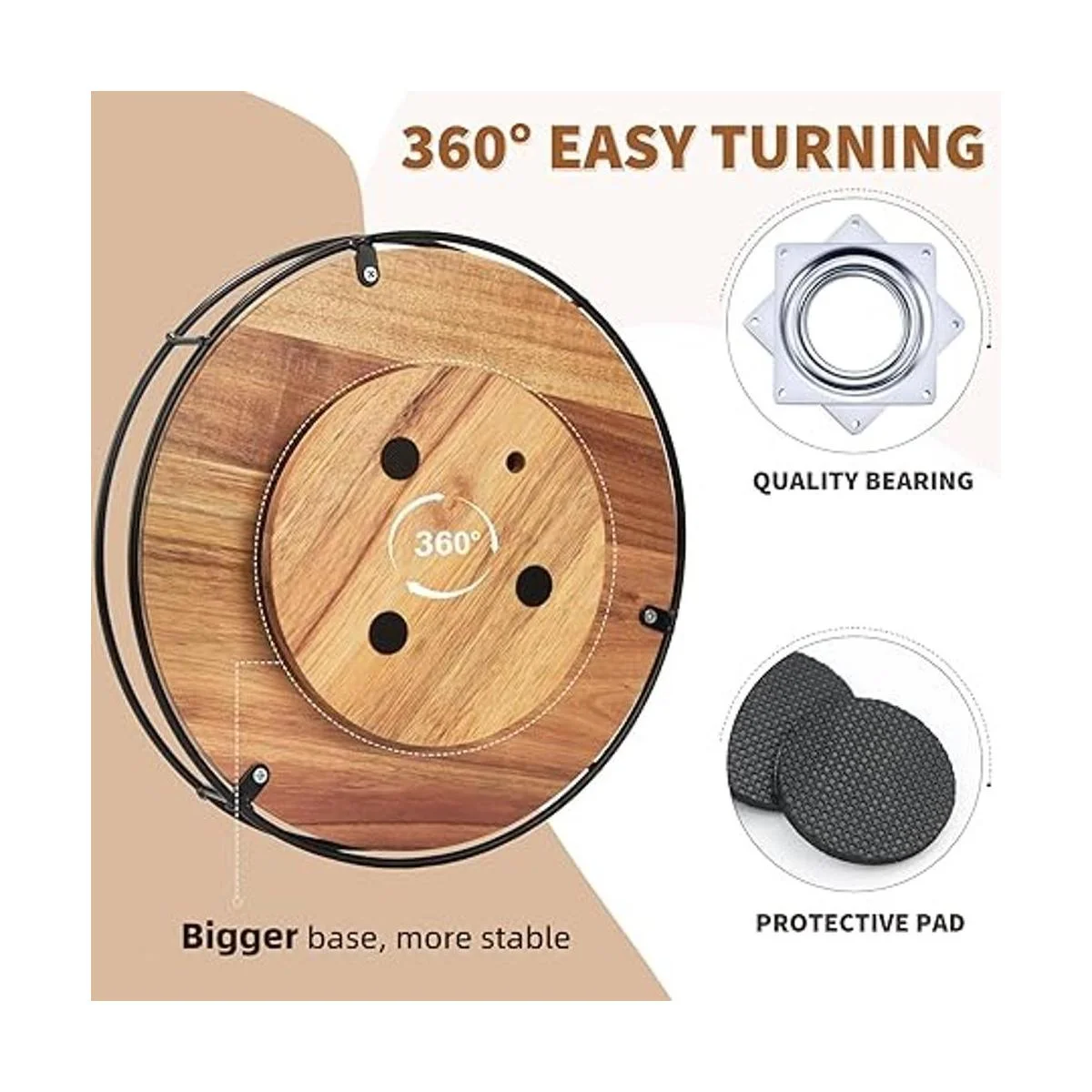 Tocadiscos de madera de acacia Lazy Susan de 12.5_4