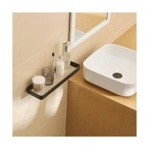 Danpoo Estante flotante negro estante de pared de baño_6
