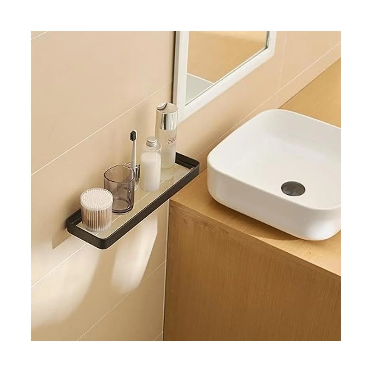 Danpoo Estante flotante negro estante de pared de baño_6