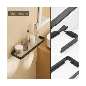 Danpoo Estante flotante negro estante de pared de baño_4