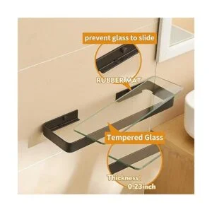 Danpoo Estante flotante negro estante de pared de baño_5