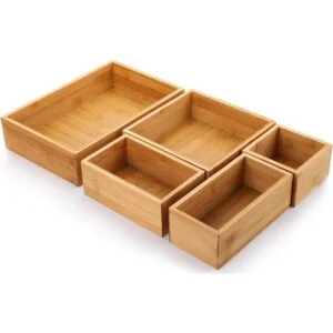 Lawei Juego de 5 cajas organizadora de cajones de bambú_1