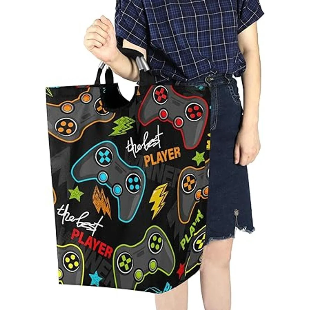 Qilmy Canasta de lavandería grande impermeable con asa_7