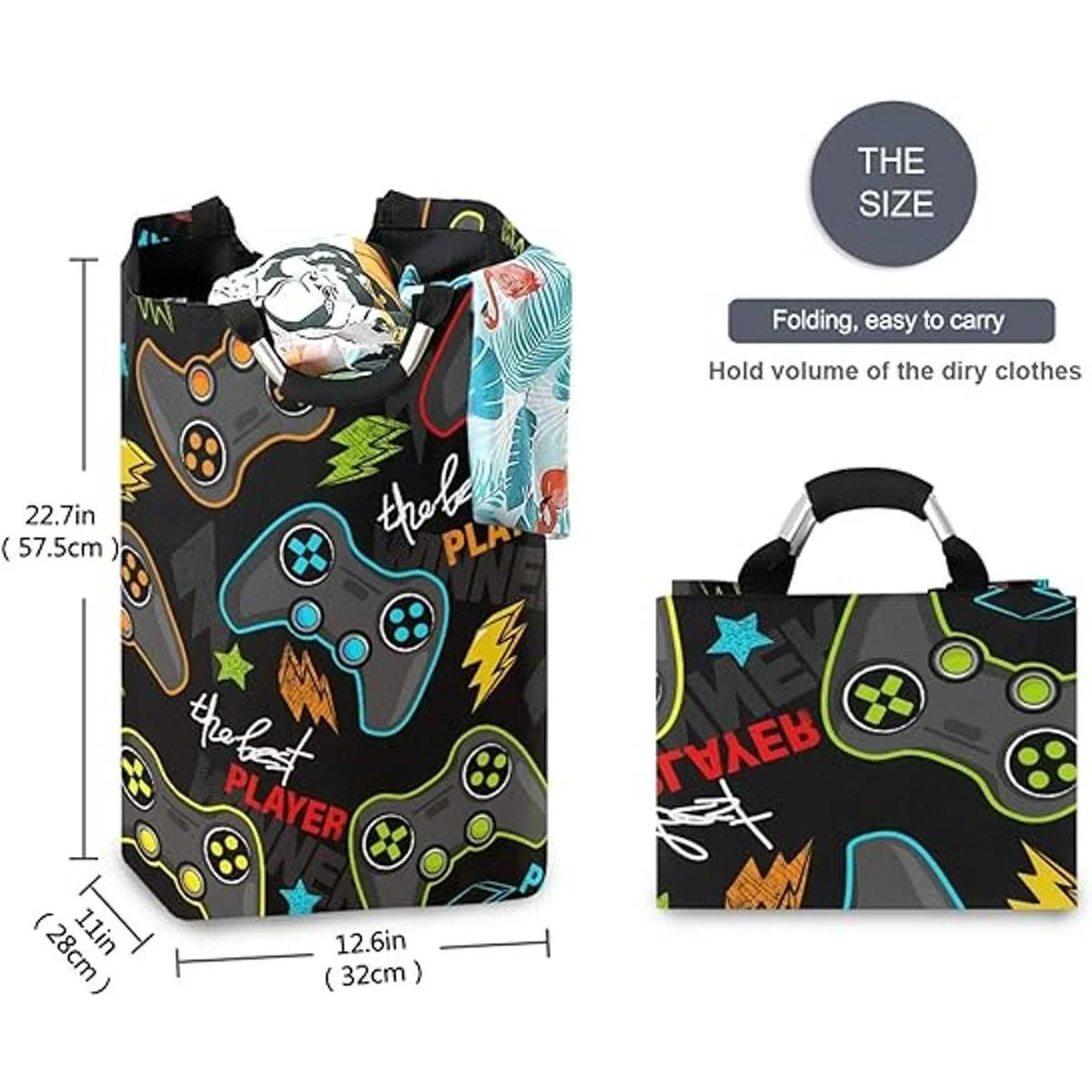 Qilmy Canasta de lavandería grande impermeable con asa_5