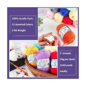 15 madejas de hilo acrílico 15 colores x 1.76 oz_2