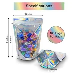 100 bolsas holográficas de Mylar resellables 5 x 7_3