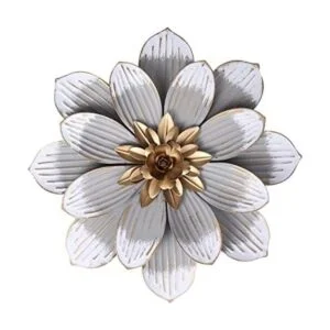 Decointo Decoración de pared de flores de metal blanco de_1