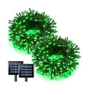 JMEXSUSS Paquete de 2 100 luces LED solares verdes de_1