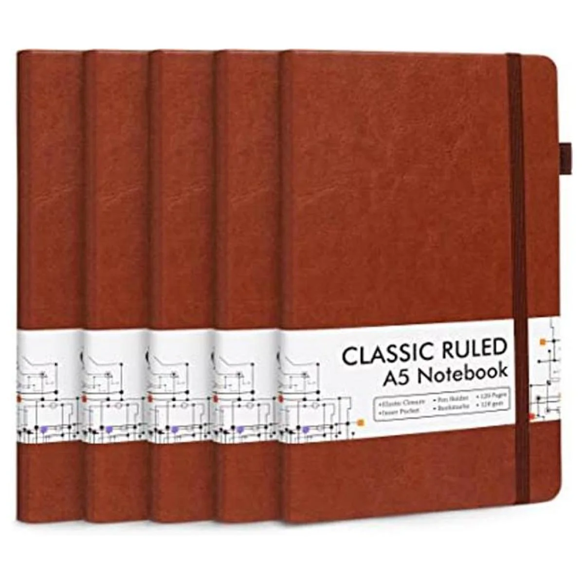 Feela Paquete de 5 cuadernos clásicos a rayas de tapa_1