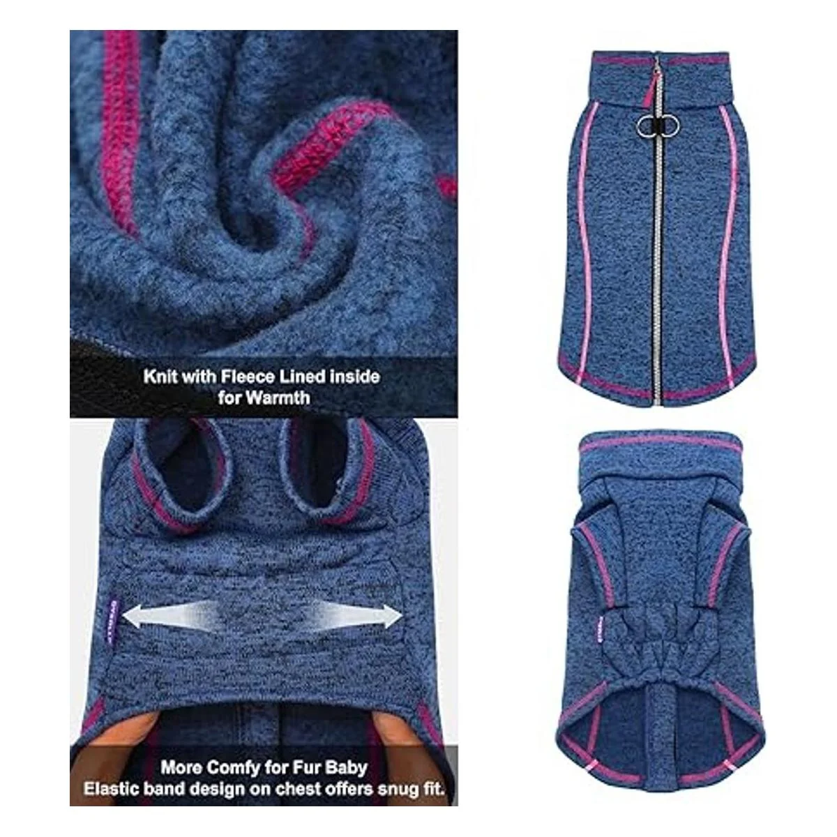 cyeollo Fleece Dog Sweater Reflective Zip Up Jacket Coat_6