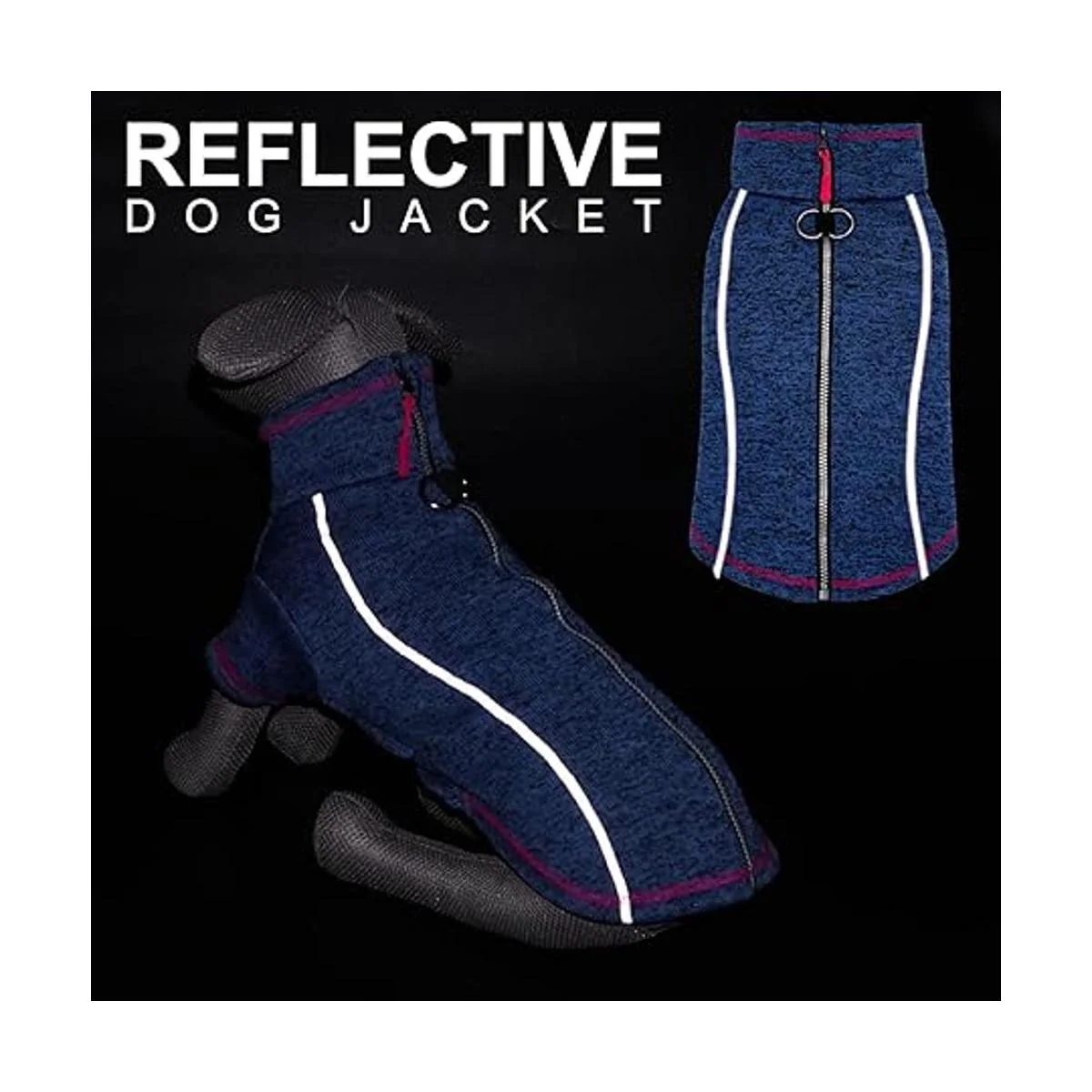 cyeollo Fleece Dog Sweater Reflective Zip Up Jacket Coat_5