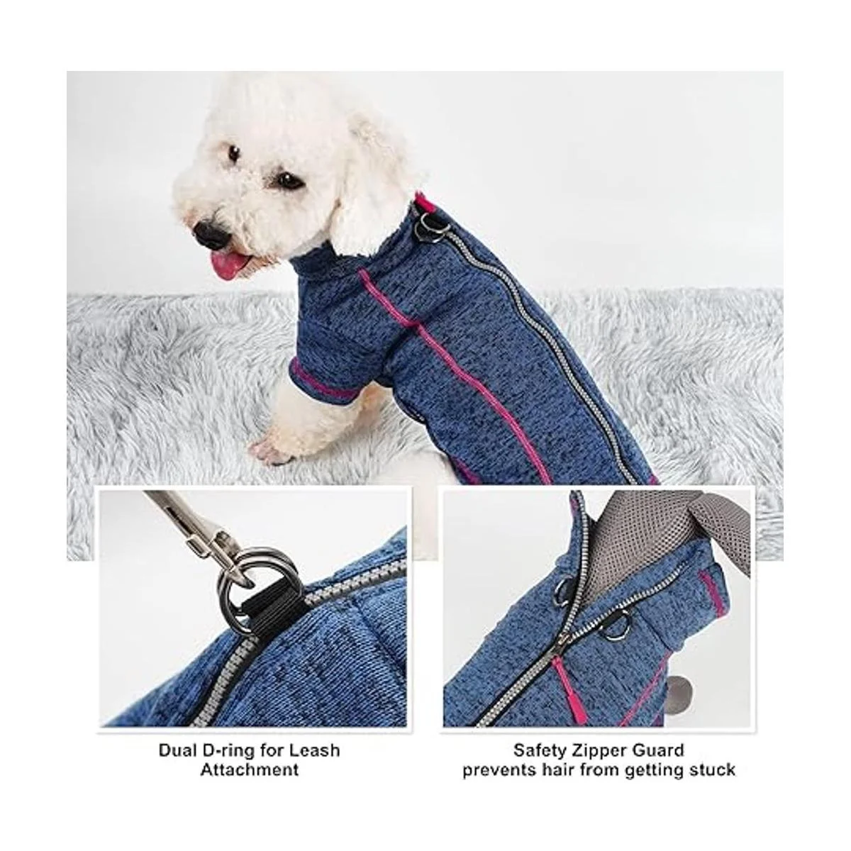 cyeollo Fleece Dog Sweater Reflective Zip Up Jacket Coat_4