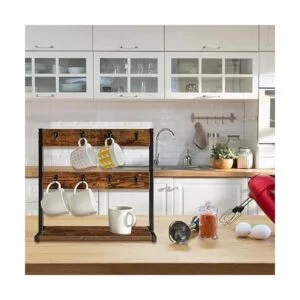 IBUYKE Soporte rústico para tazas de café 2 niveles con_4