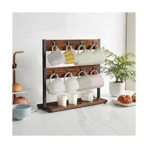 IBUYKE Soporte rústico para tazas de café 2 niveles con_3