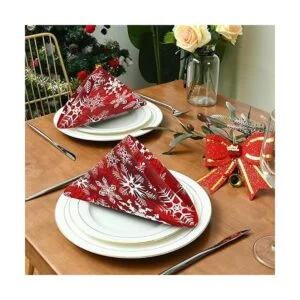 Servilletas de tela de Navidad con patrón rojo de Navidad_4