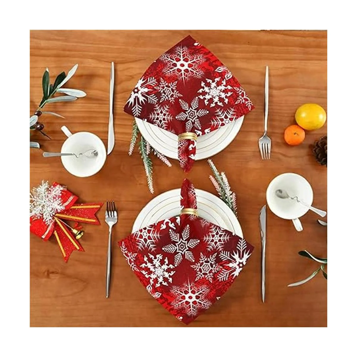 Servilletas de tela de Navidad con patrón rojo de Navidad_5