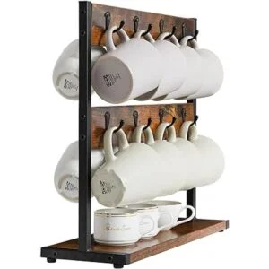 IBUYKE Soporte rústico para tazas de café 2 niveles con_5