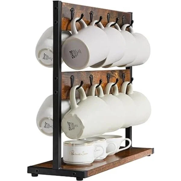 IBUYKE Soporte rústico para tazas de café 2 niveles con_5