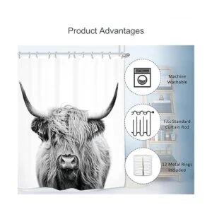 AMBZEK Cortina de ducha de vaca occidental de 72 pulgadas_4
