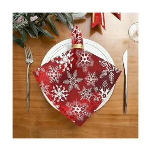Servilletas de tela de Navidad con patrón rojo de Navidad_3