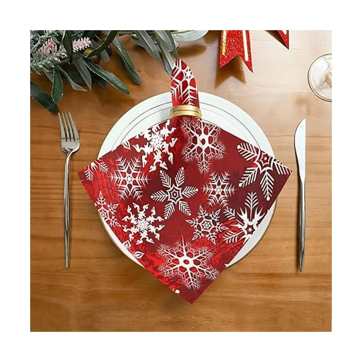 Servilletas de tela de Navidad con patrón rojo de Navidad_3