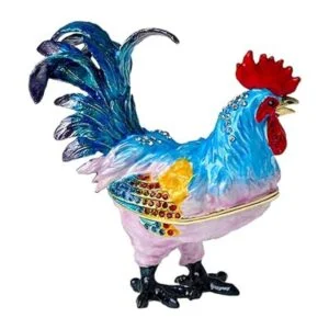 Figura de gallo azul pequeña caja de joyería chapada en_2