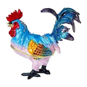 Figura de gallo azul pequeña caja de joyería chapada en_3