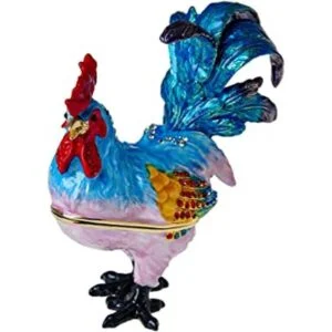Figura de gallo azul pequeña caja de joyería chapada en_1