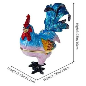 Figura de gallo azul pequeña caja de joyería chapada en_5