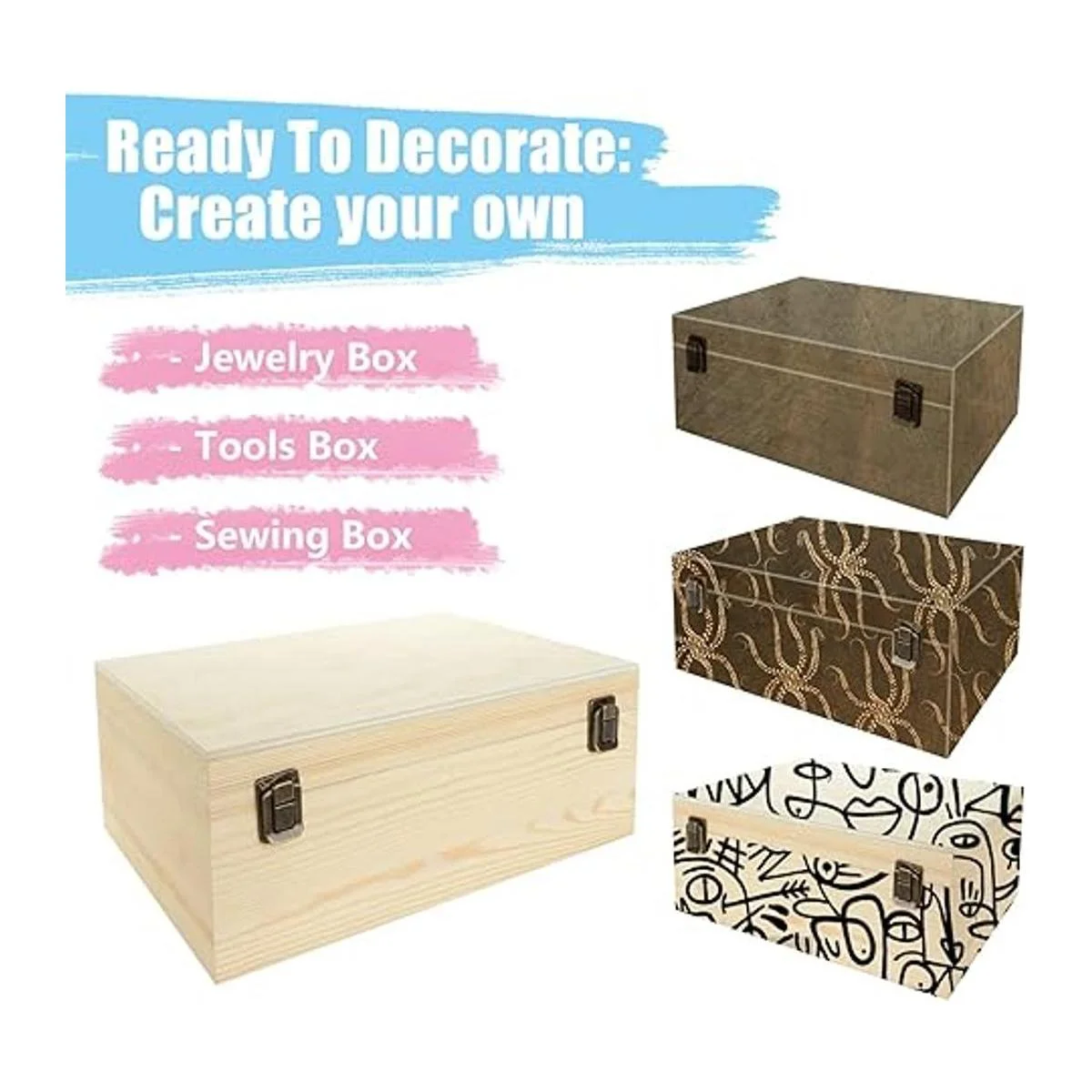 DAJAVE Caja de madera sin terminar caja de madera grande_5